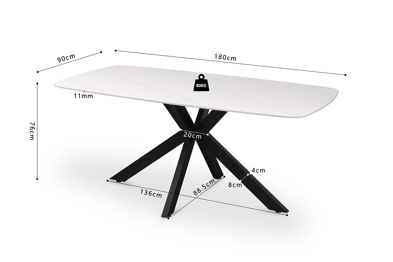 Tafel rinda 180 cm Deens Ovaal Steen Wit