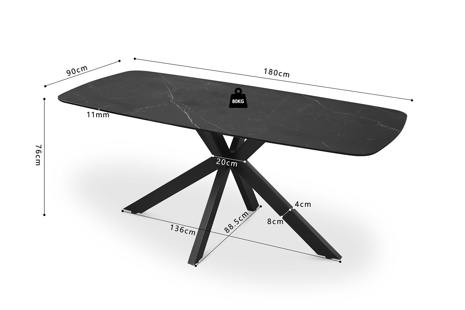 Tafel rinda 180 cm Deens Ovaal Steen Zwart