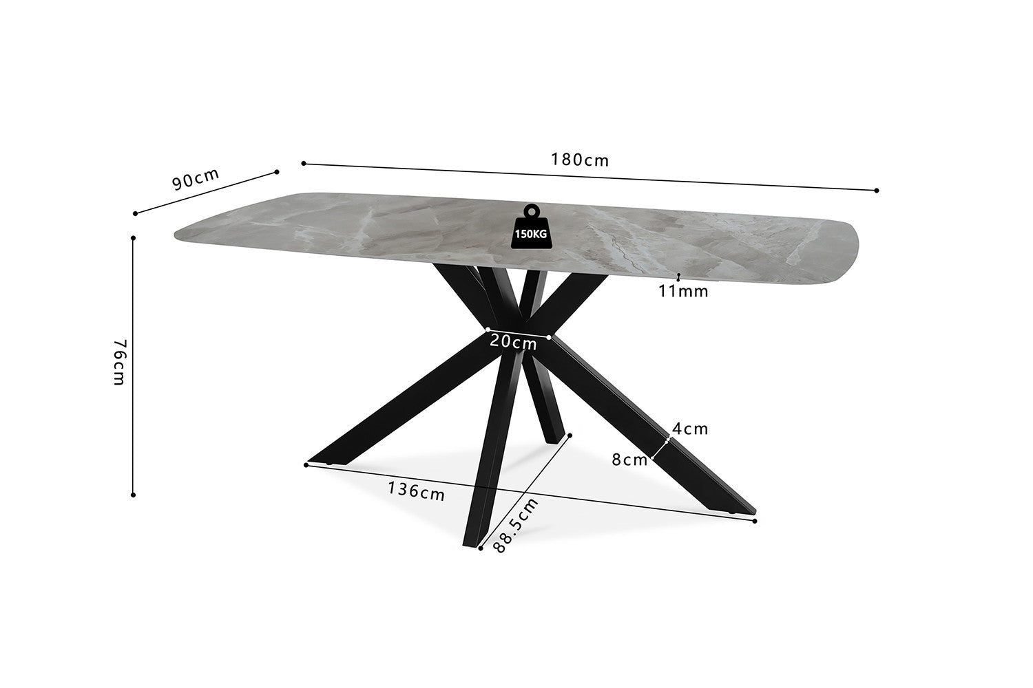 Tafel rinda 180 cm Deens Ovaal Glanzend Steen Italian Grijs
