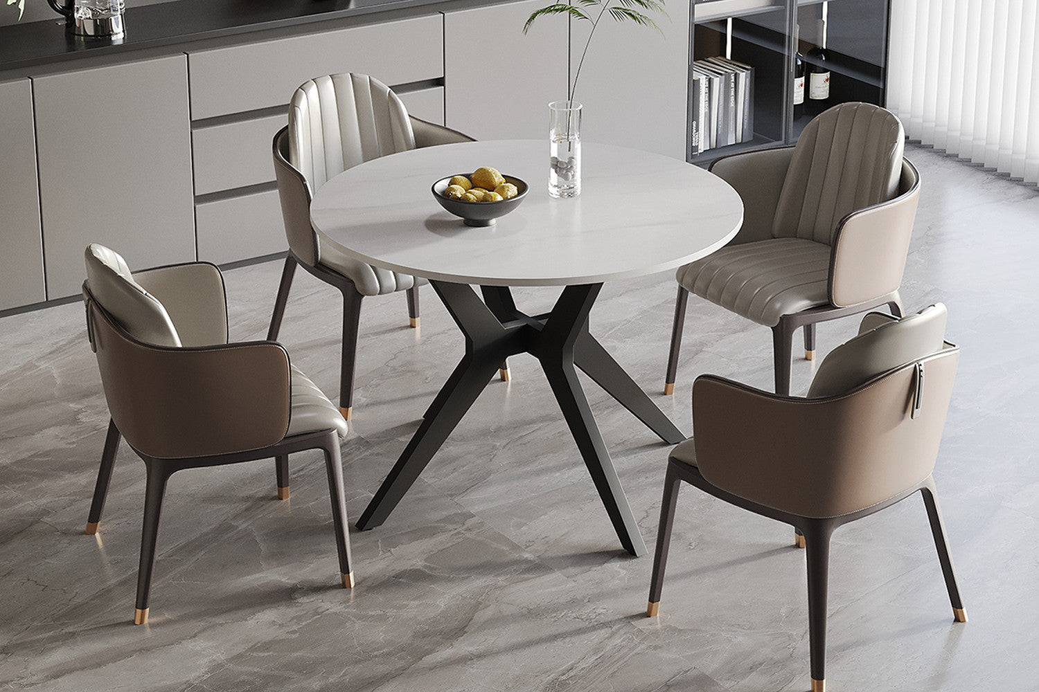 Tafel flow 110 cm Rond Glanzend Steen Snow Wit