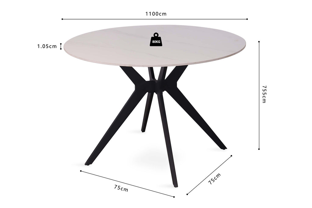 Tafel flow 110 cm Rond Glanzend Steen Snow Wit