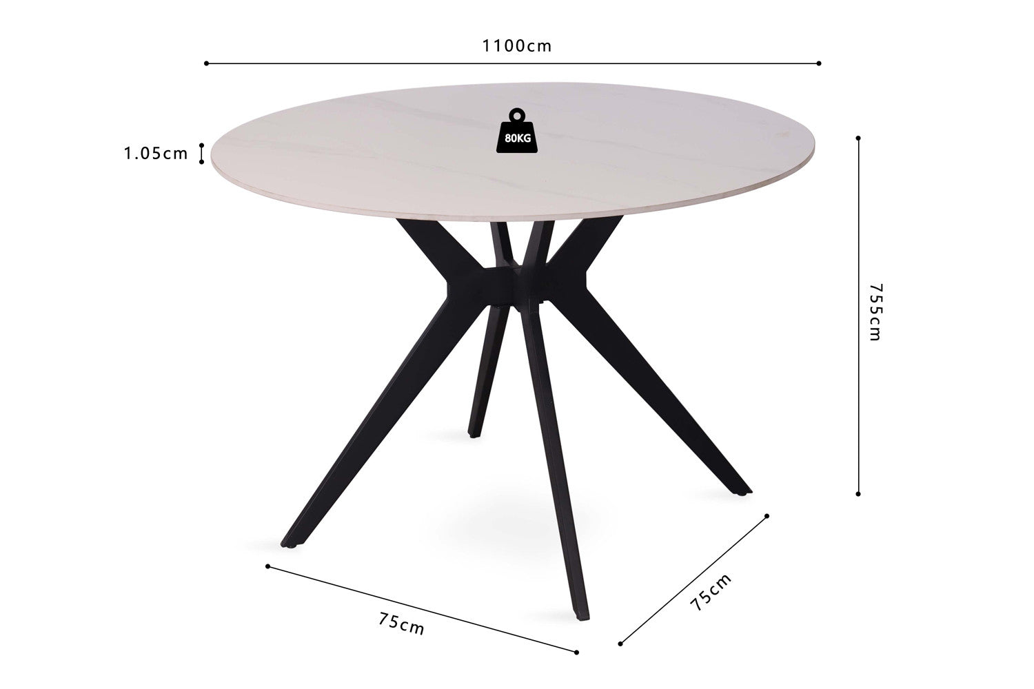 Tafel flow 110 cm Rond Glanzend Steen Snow Wit