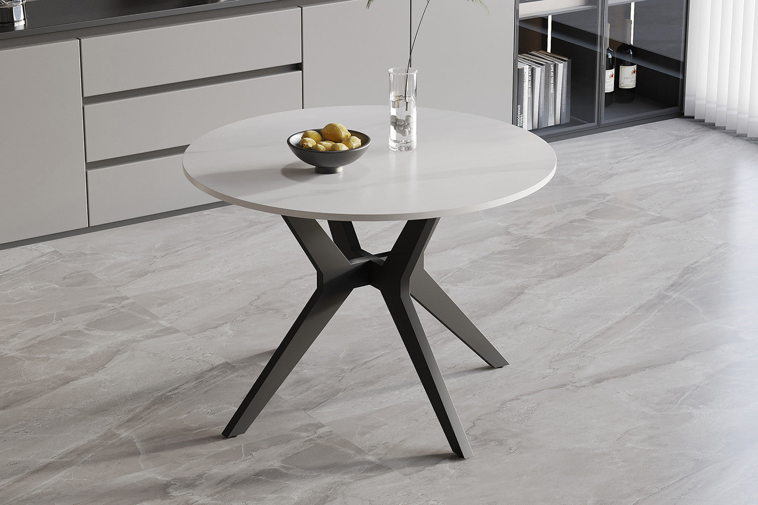 Tafel flow 110 cm Rond Glanzend Steen Snow Wit