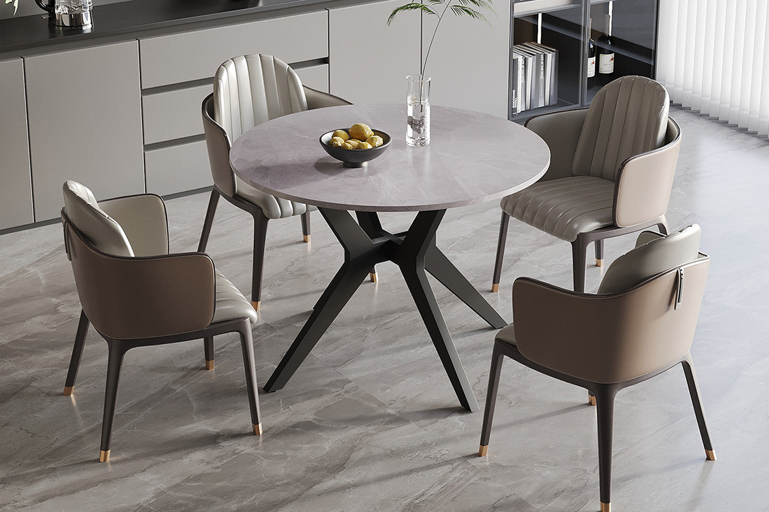 Tafel flow 110 cm Rond Glanzend Steen Italian Grijs