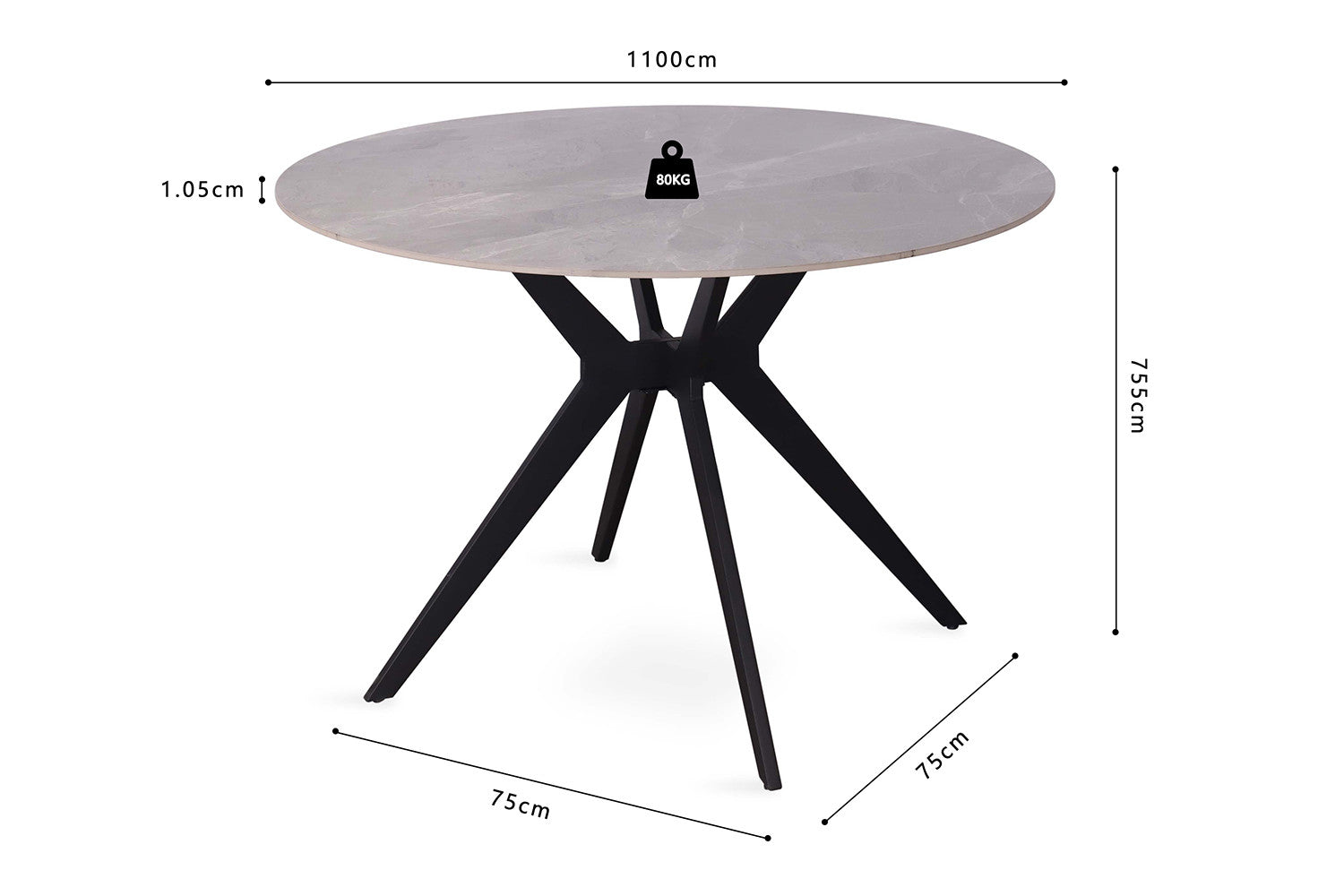 Tafel flow 110 cm Rond Glanzend Steen Italian Grijs
