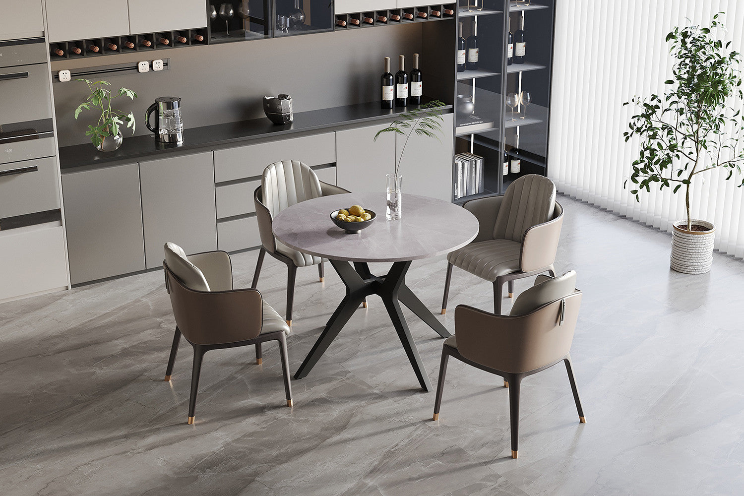 Tafel flow 110 cm Rond Glanzend Steen Italian Grijs