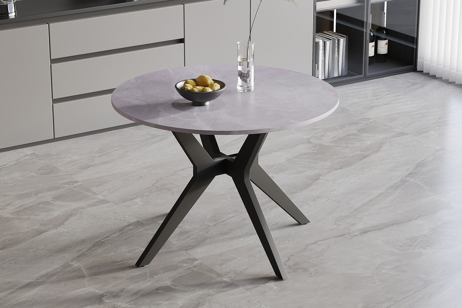 Tafel flow 110 cm Rond Glanzend Steen Italian Grijs