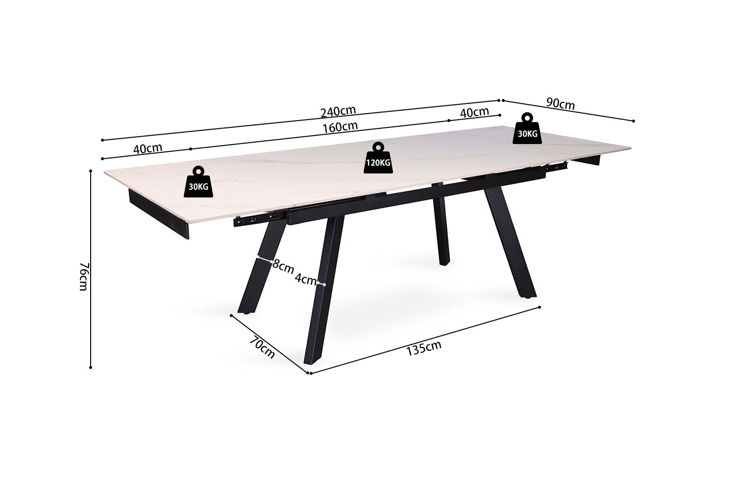 Uitschuifbare tafel tilana 160-240 cm Rechthoekig Steen Wit