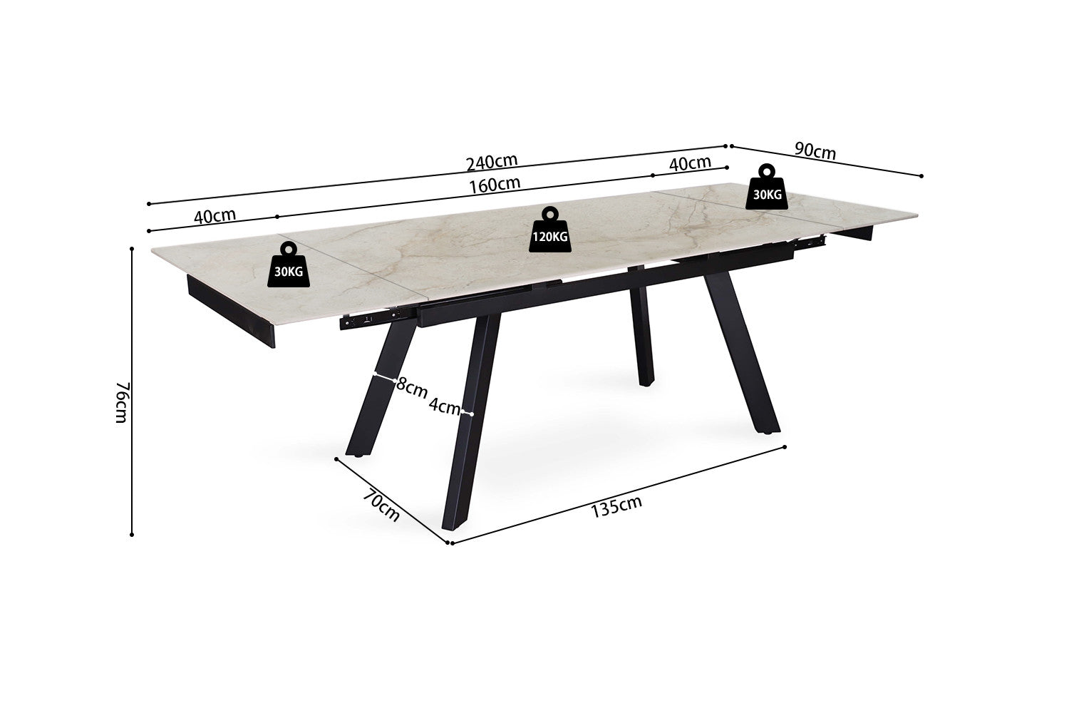 Uitschuifbare tafel ray 160-240 cm Rechthoekig Glanzend Shakespear Beige