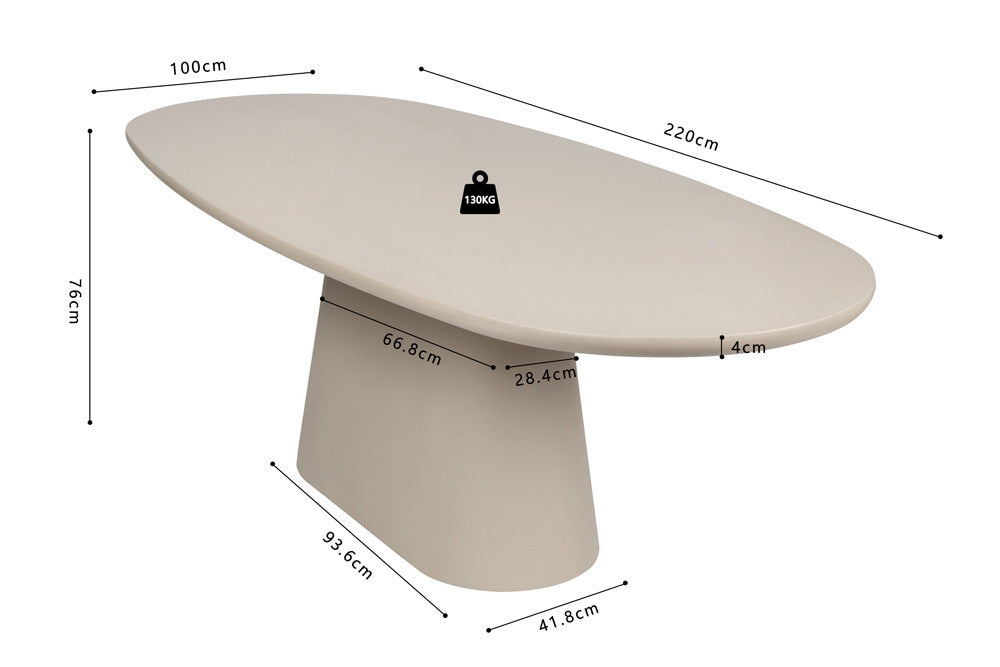Tafel vilano 220 cm Ovaal Cement Beige