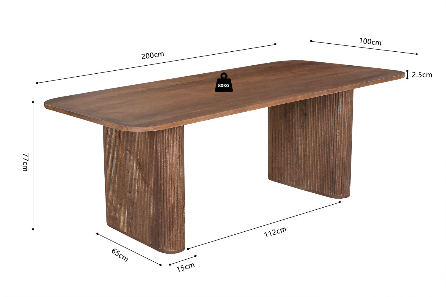 Tafel trey 200 cm Deens Ovaal Mango hout Lichtbruin