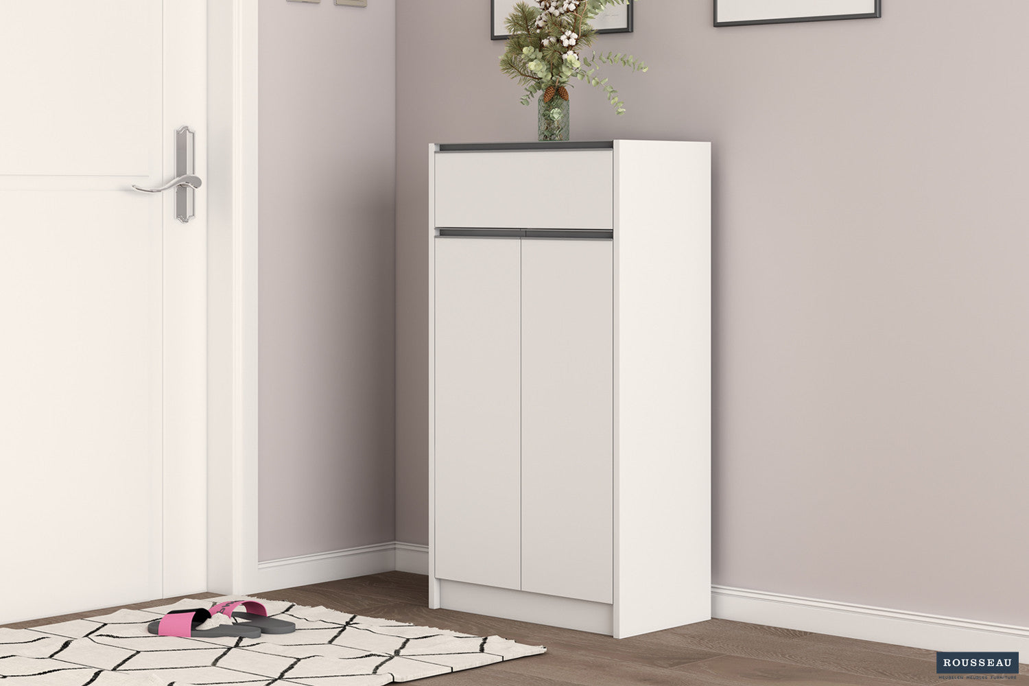 Schoenenkast Lola 2 deuren en 1 lade Wit
