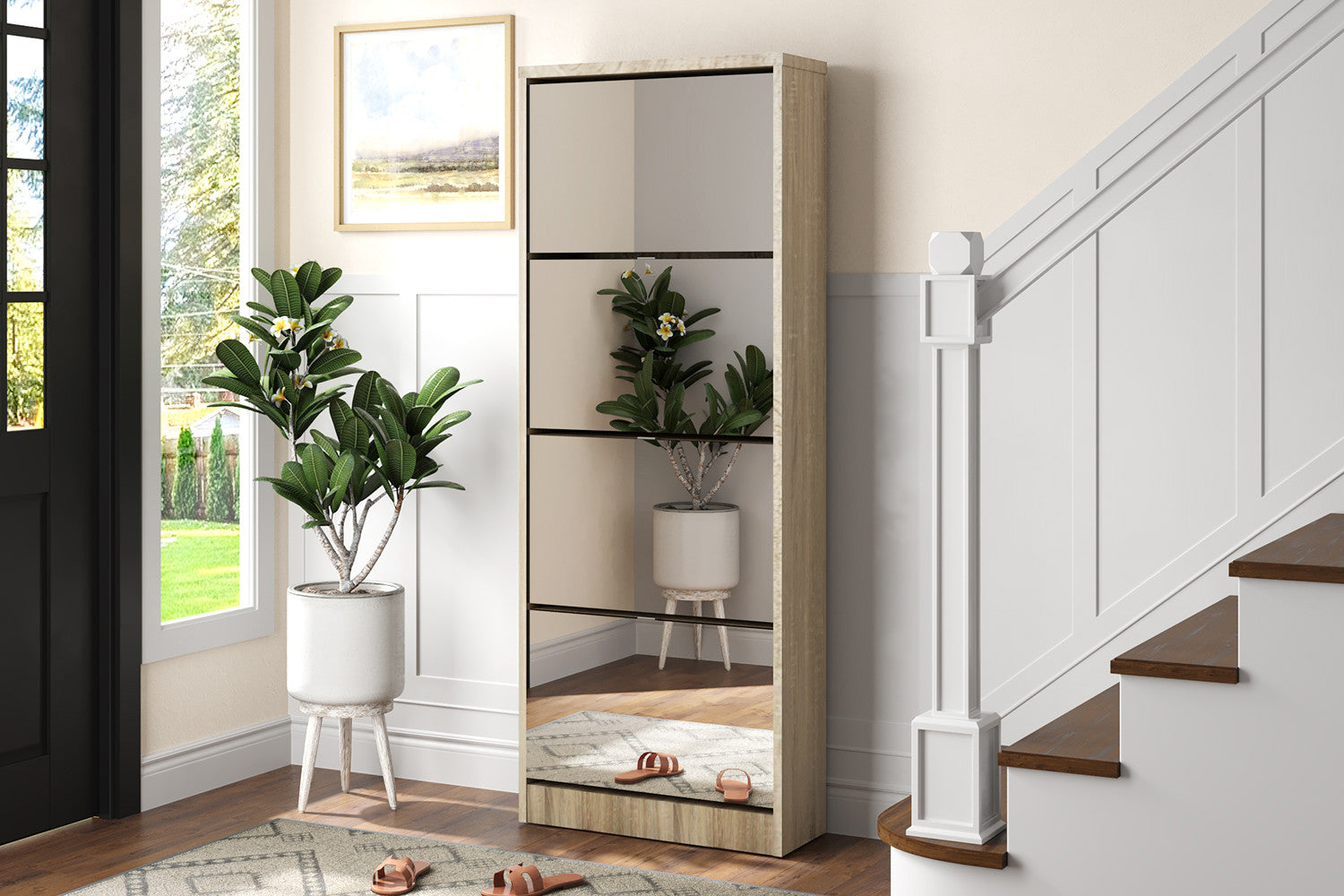 Schoenenkast Gio Spiegel 4 laden Decor Sonoma