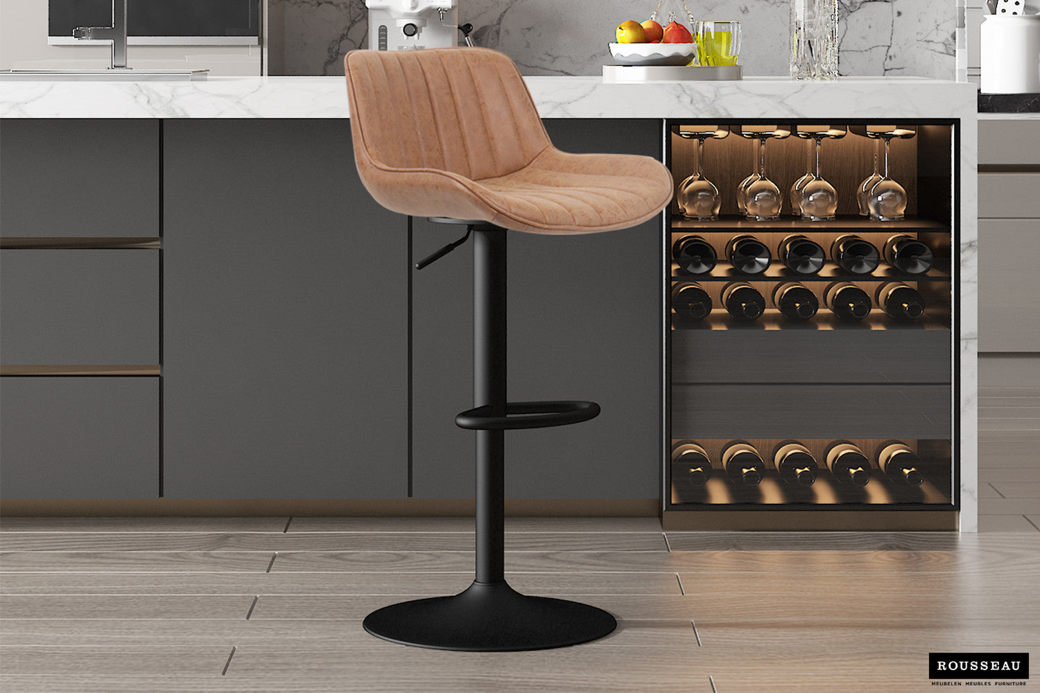 Barstoel vertino PU Cognac