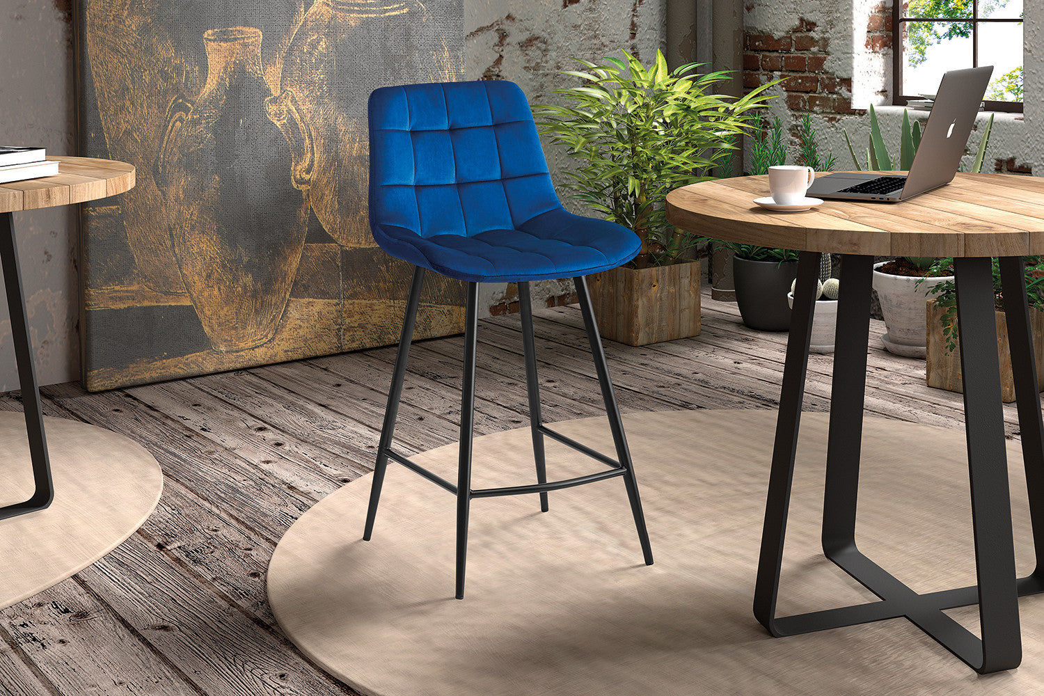 Counterstoel jut Fluweel Blauw