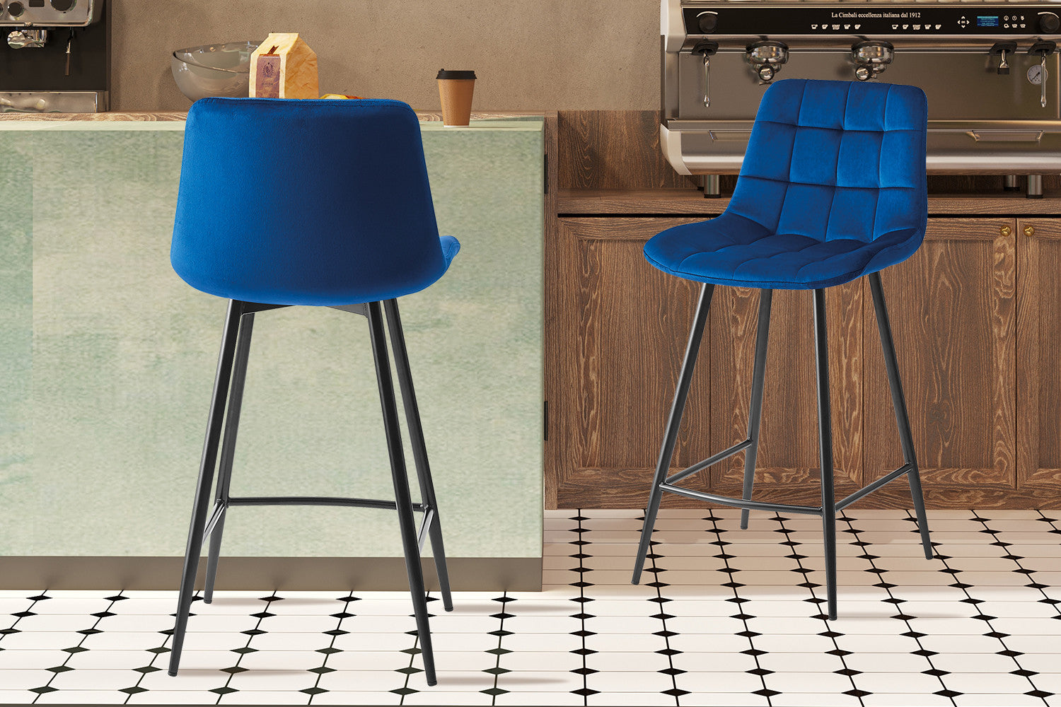 Counterstoel jut Fluweel Blauw
