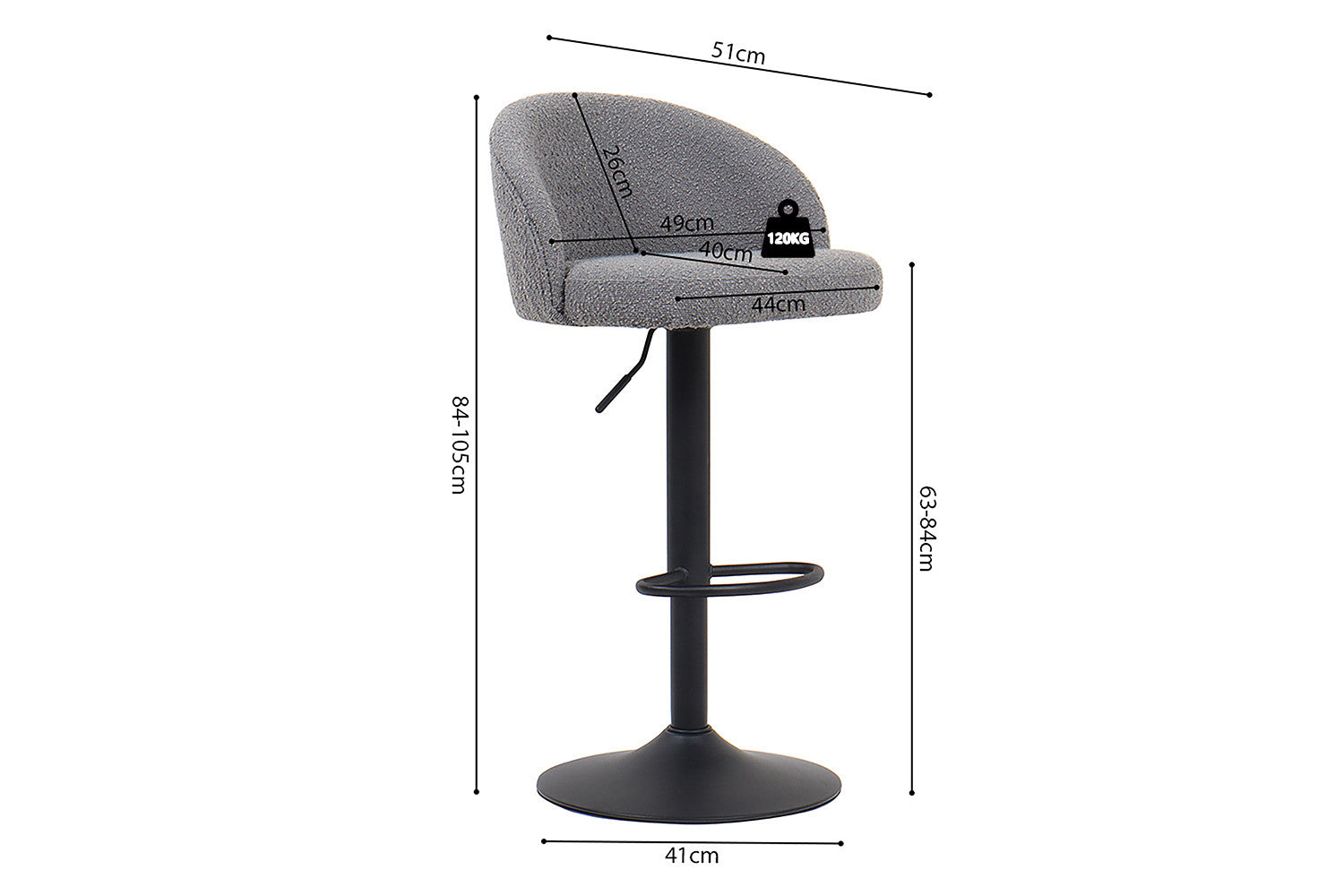 Barstoel lamor Bouclé Lichtgrijs