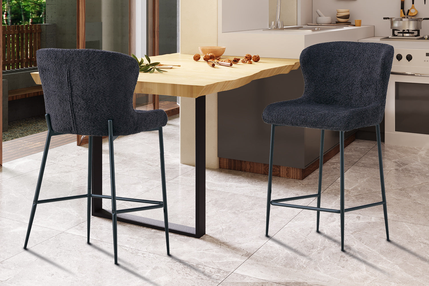 Counterstoel los Bouclé Donkergrijs