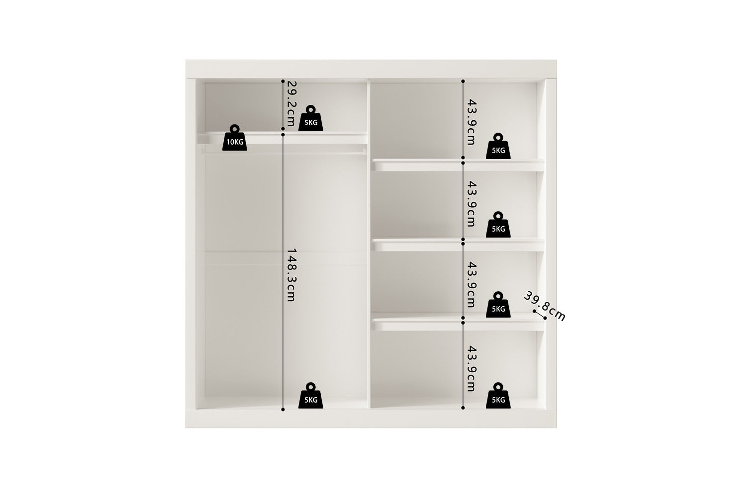 Kledingkast 'Mike' 2 Schuifdeuren, 1 Spiegeldeur Wit