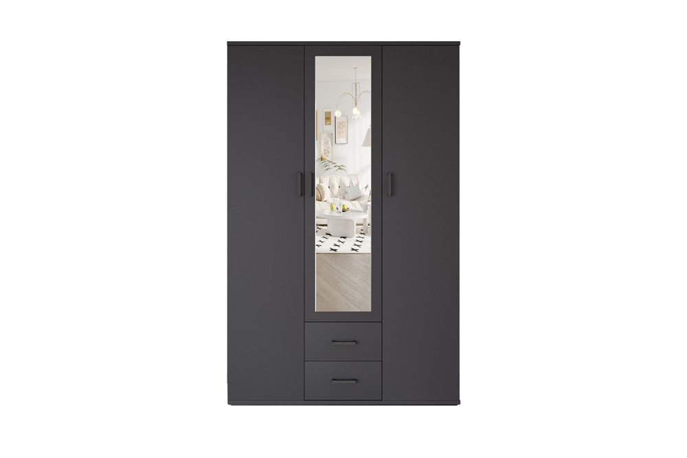 Kledingkast 'Marc' 3 deuren met spiegel Donkergrijs