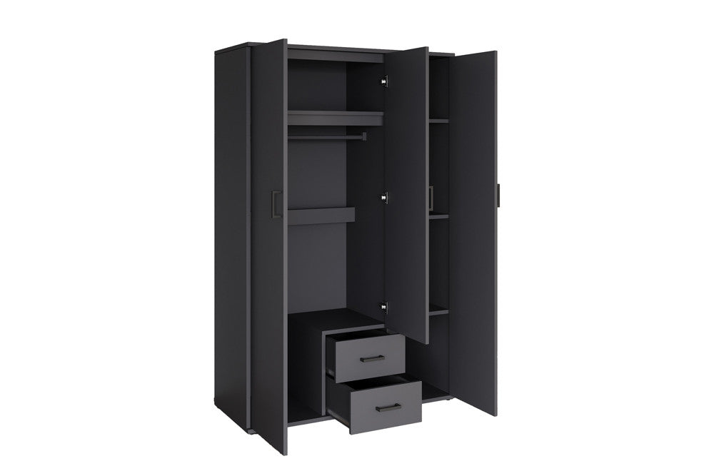 Kledingkast 'Marc' 3 deuren met spiegel Donkergrijs