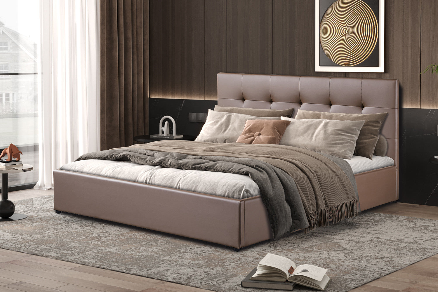 Bed met koffer Pimera 160x200 met lattenbodem PU Taupe