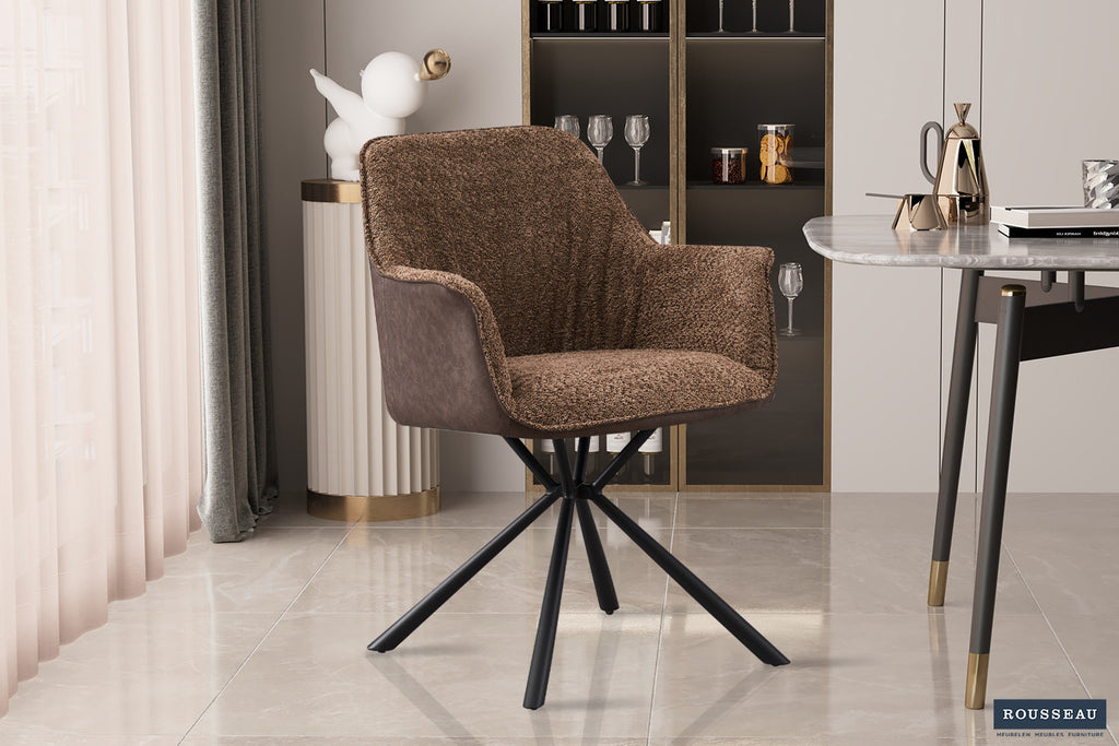 Stoel vicinity Bouclé Zand Rug PU Bruin