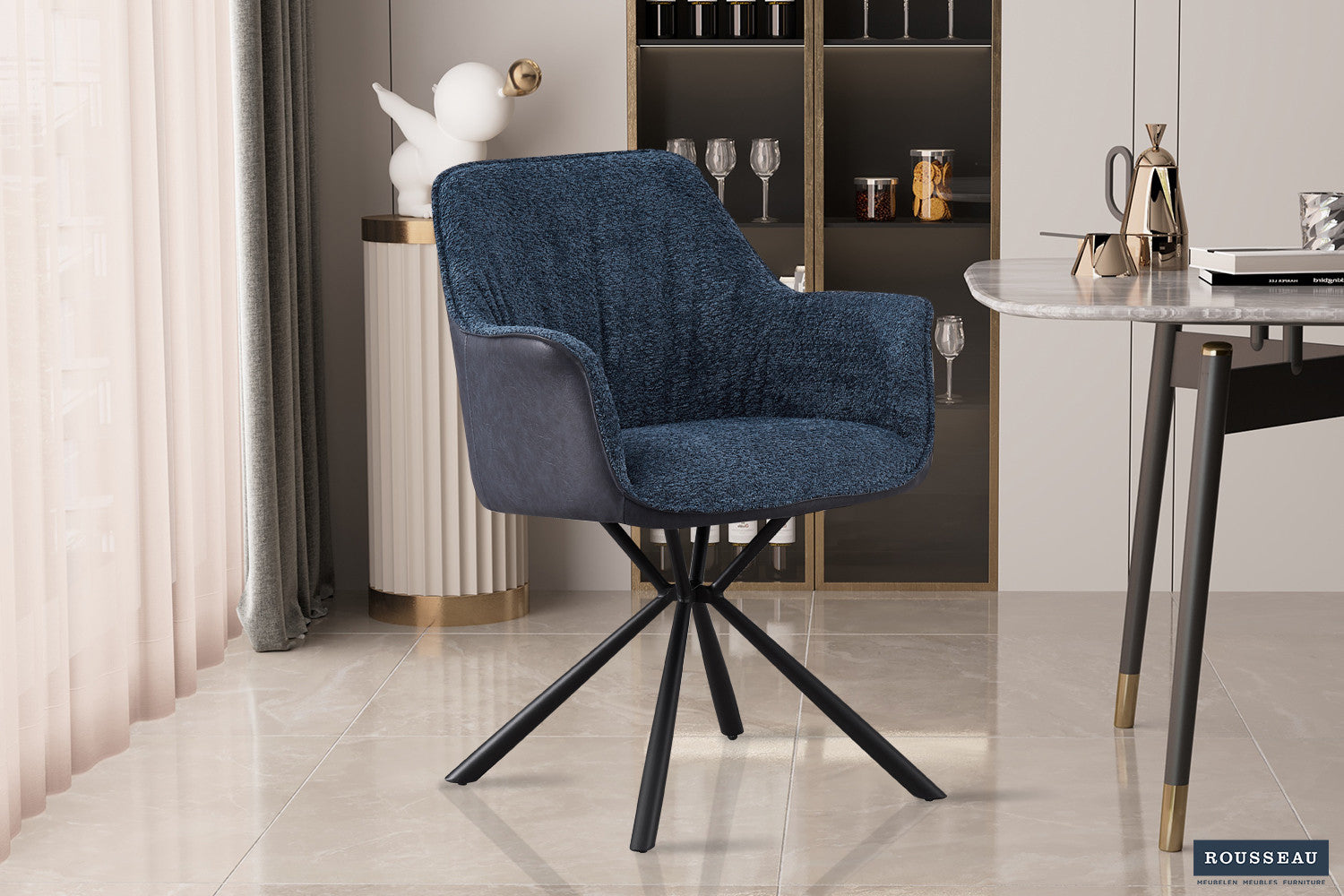 Stoel vicinity Bouclé Blauw Rug PU Blauw