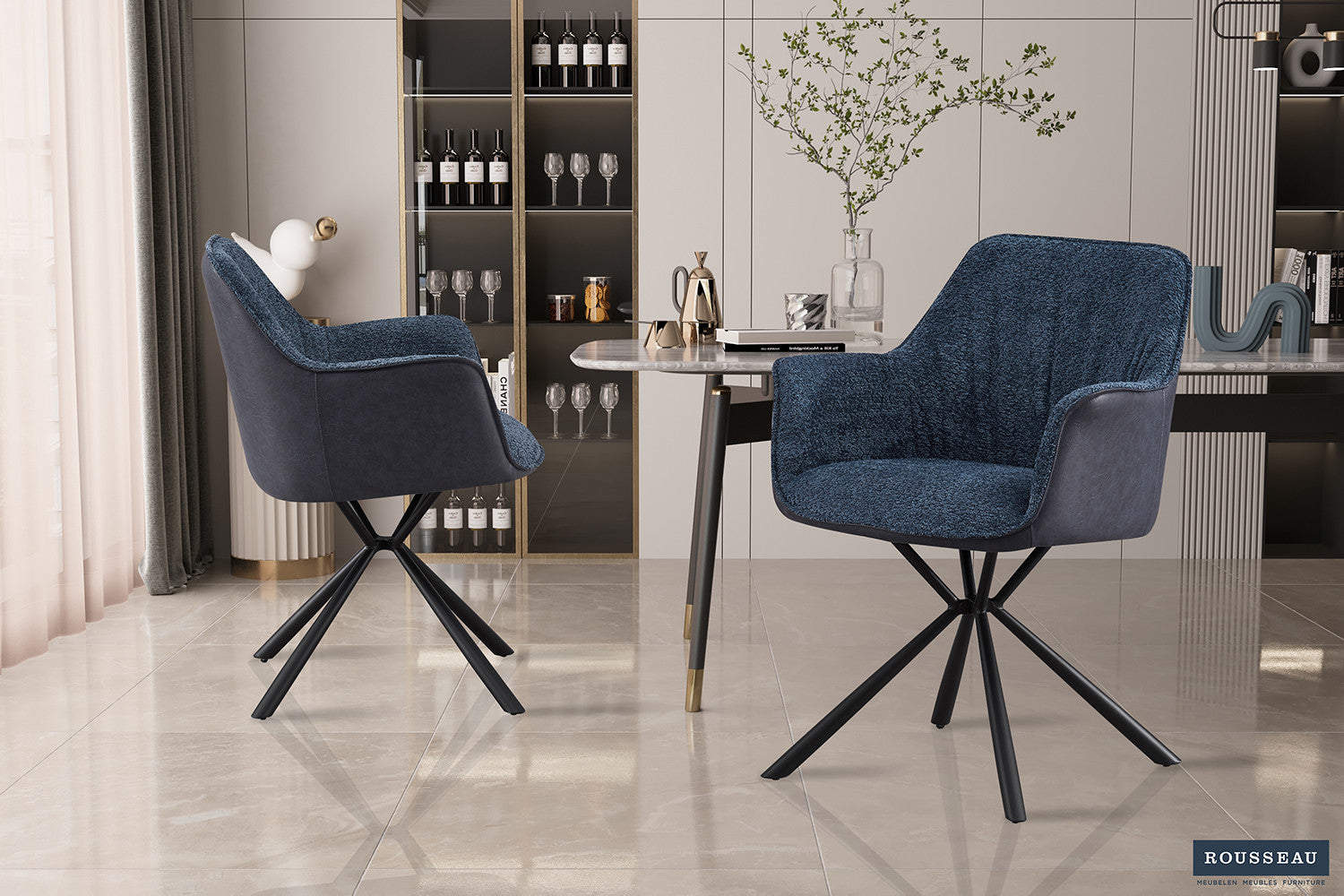 Stoel vicinity Bouclé Blauw Rug PU Blauw