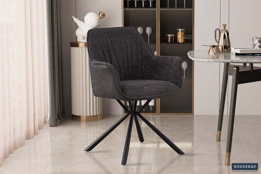 Stoel vicinity Bouclé Grijs Rug PU Lichtgrijs