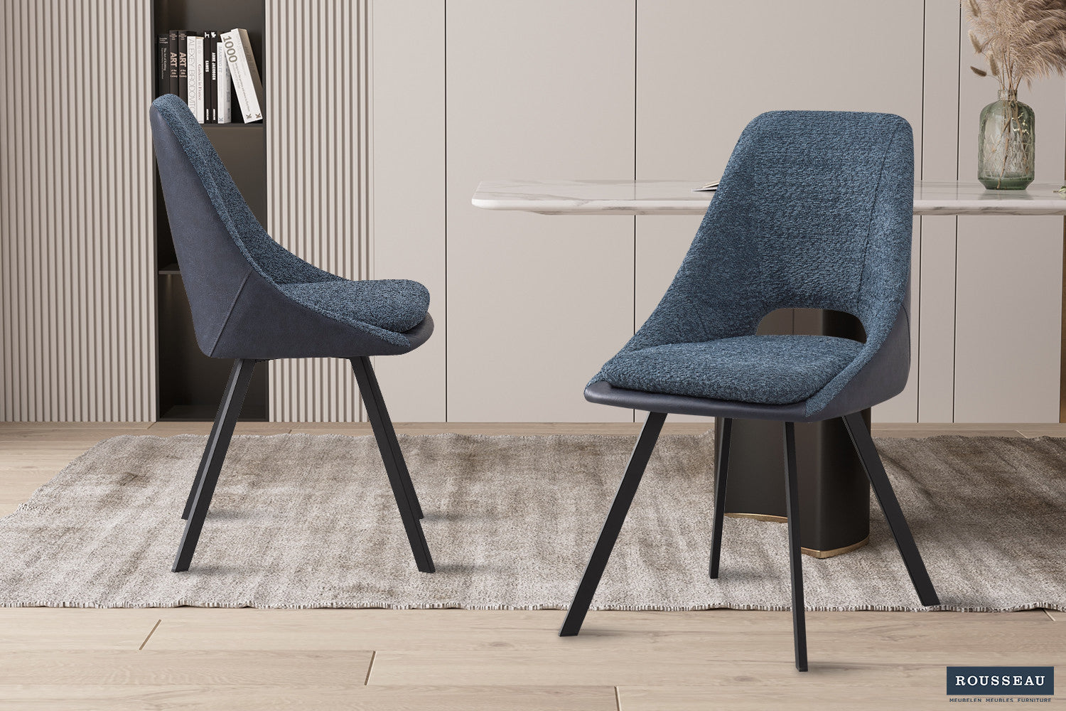 Stoel stravino Bouclé Blauw Rug PU Blauw