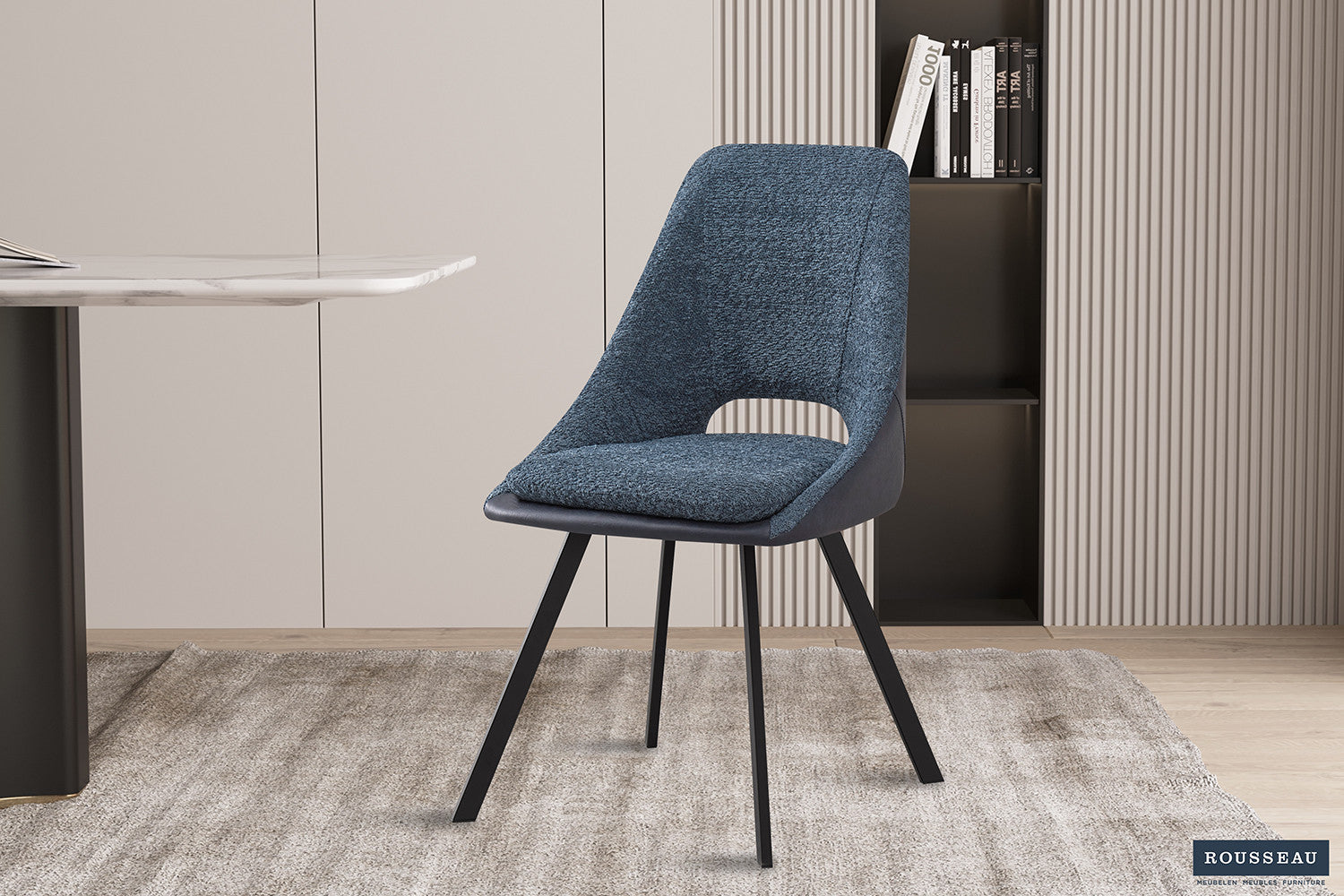 Stoel stravino Bouclé Blauw Rug PU Blauw