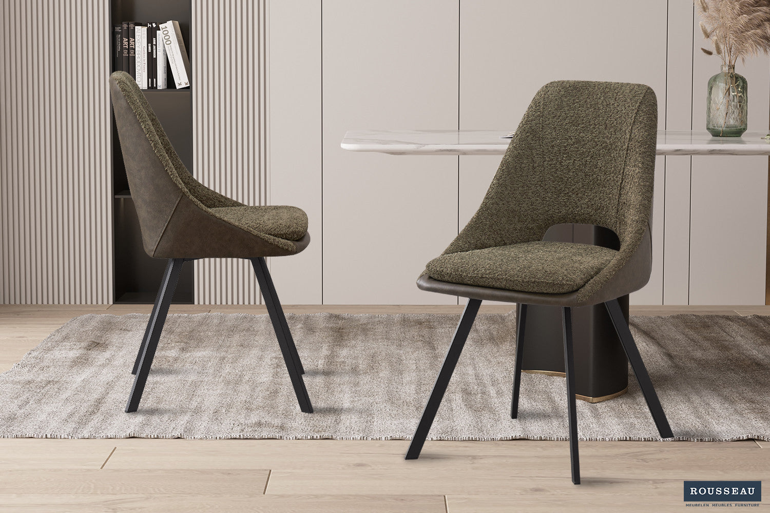 Stoel stravino Bouclé Groen Rug PU Donkergroen