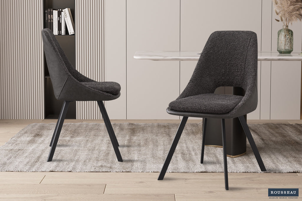 Stoel stravino Bouclé Grijs Rug PU Lichtgrijs