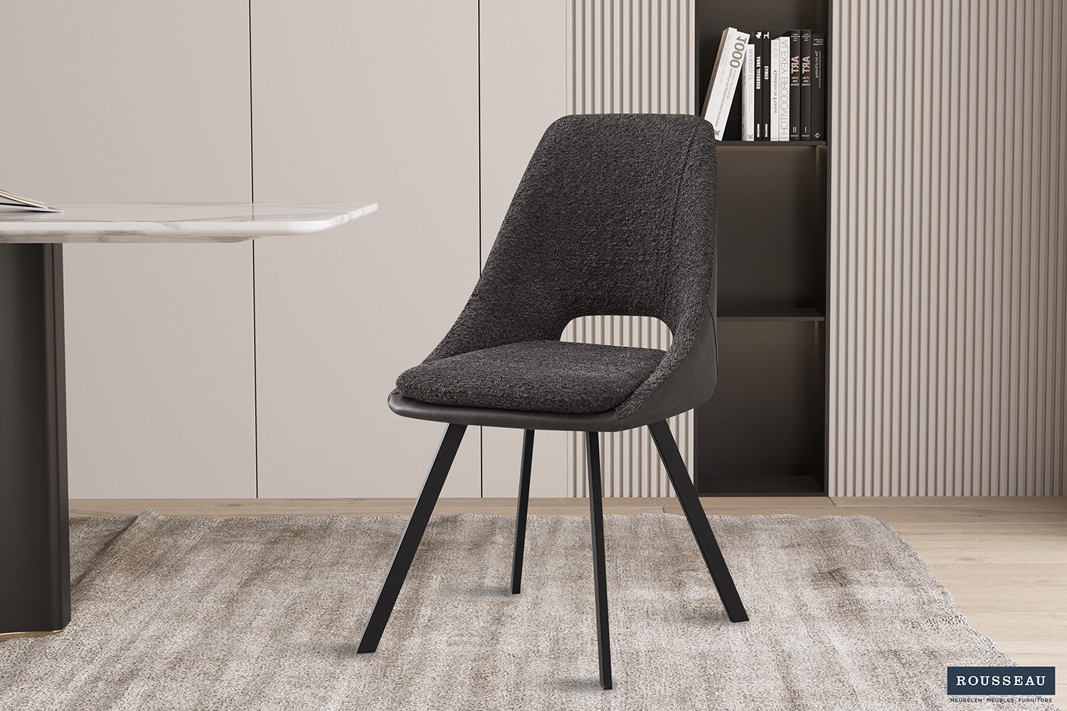 Stoel stravino Bouclé Grijs Rug PU Lichtgrijs