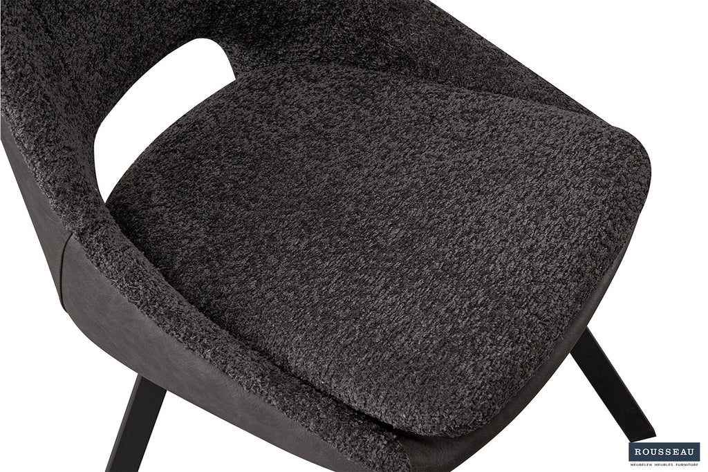 Stoel stravino Bouclé Grijs Rug PU Lichtgrijs