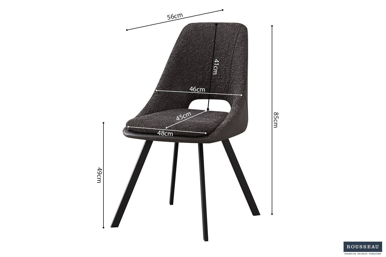 Stoel stravino Bouclé Grijs Rug PU Lichtgrijs