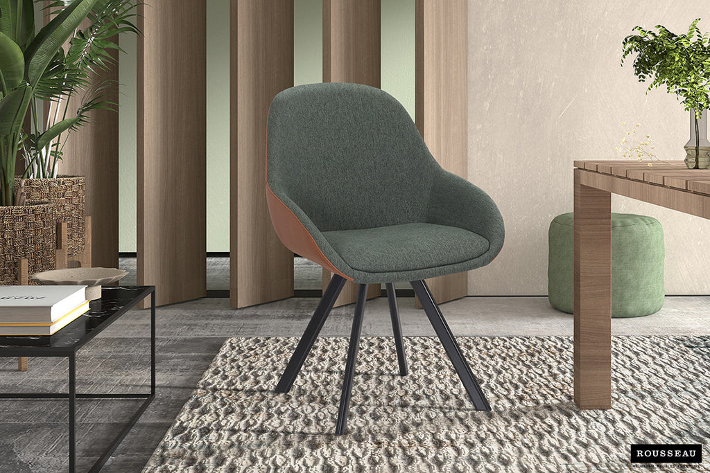 Stoel tortina Stof Groen Rug PU Cognac