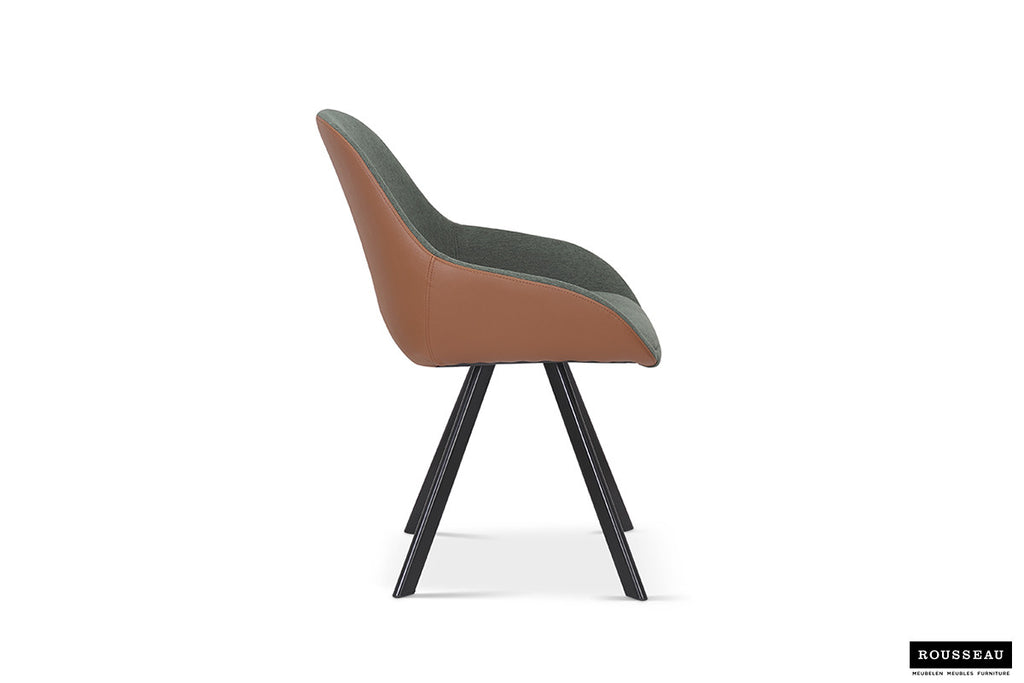 Stoel tortina Stof Groen Rug PU Cognac