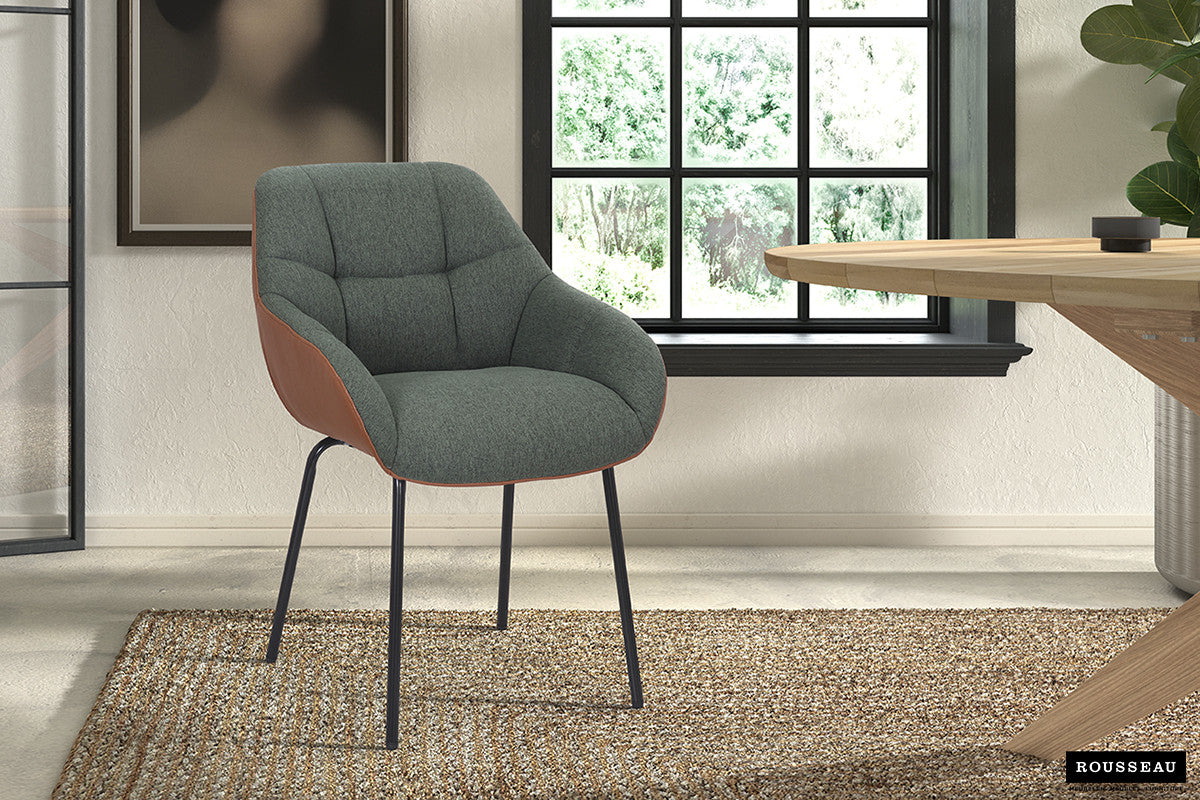 Stoel quartino Stof Groen Rug PU Cognac