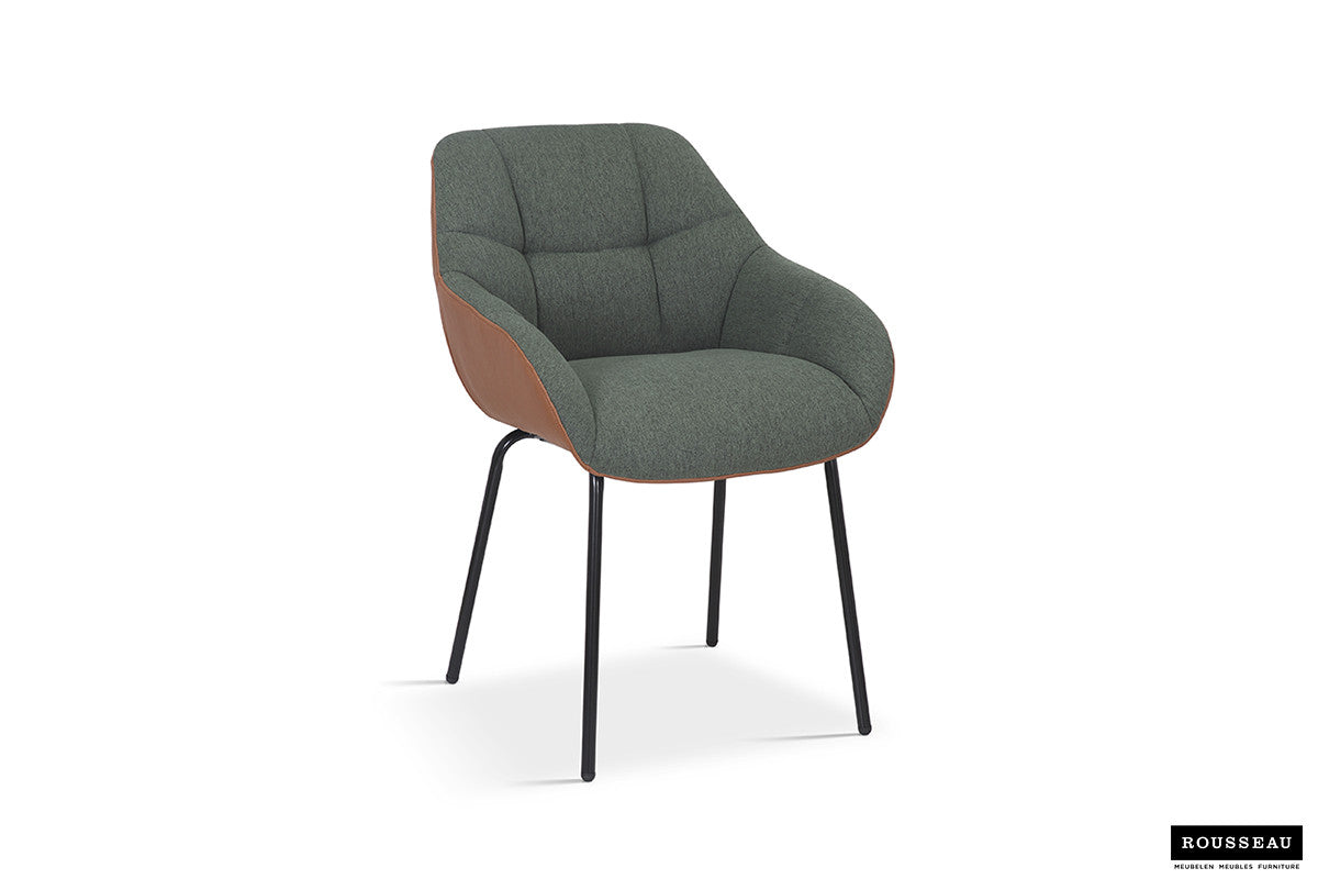 Stoel quartino Stof Groen Rug PU Cognac