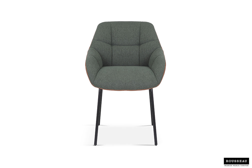 Stoel quartino Stof Groen Rug PU Cognac