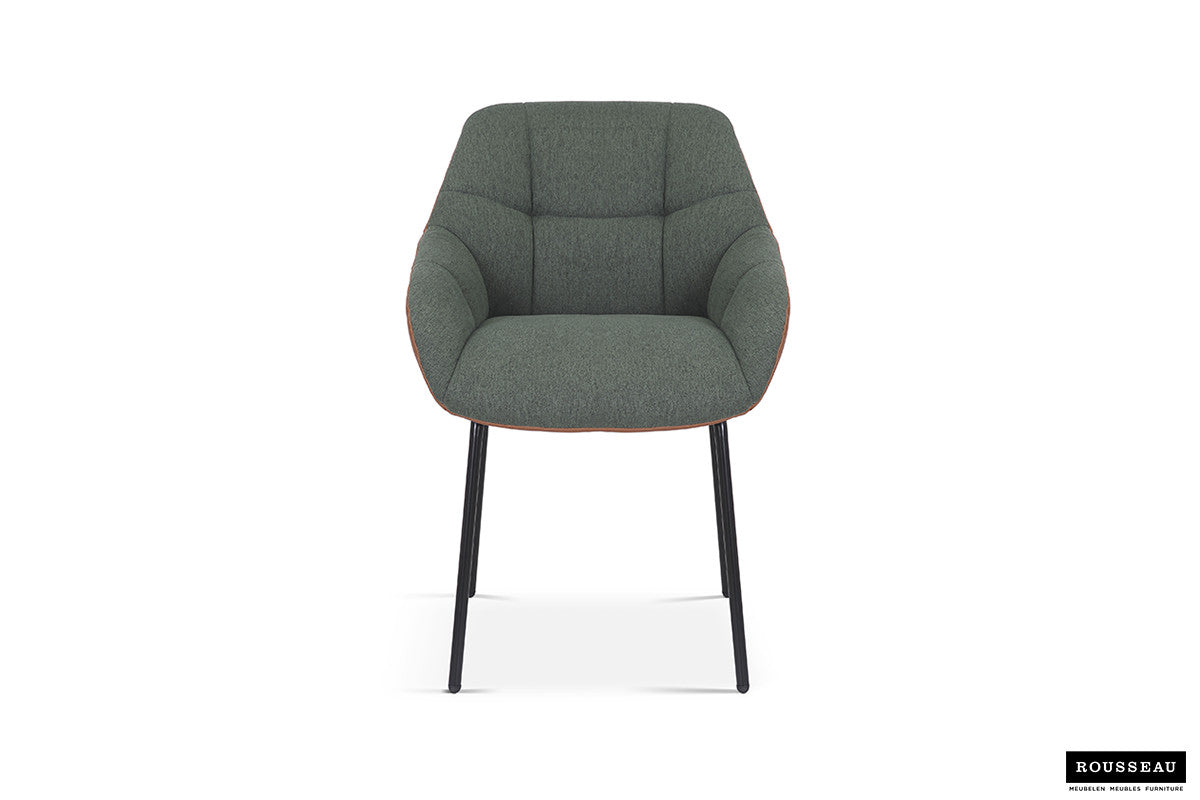 Stoel quartino Stof Groen Rug PU Cognac