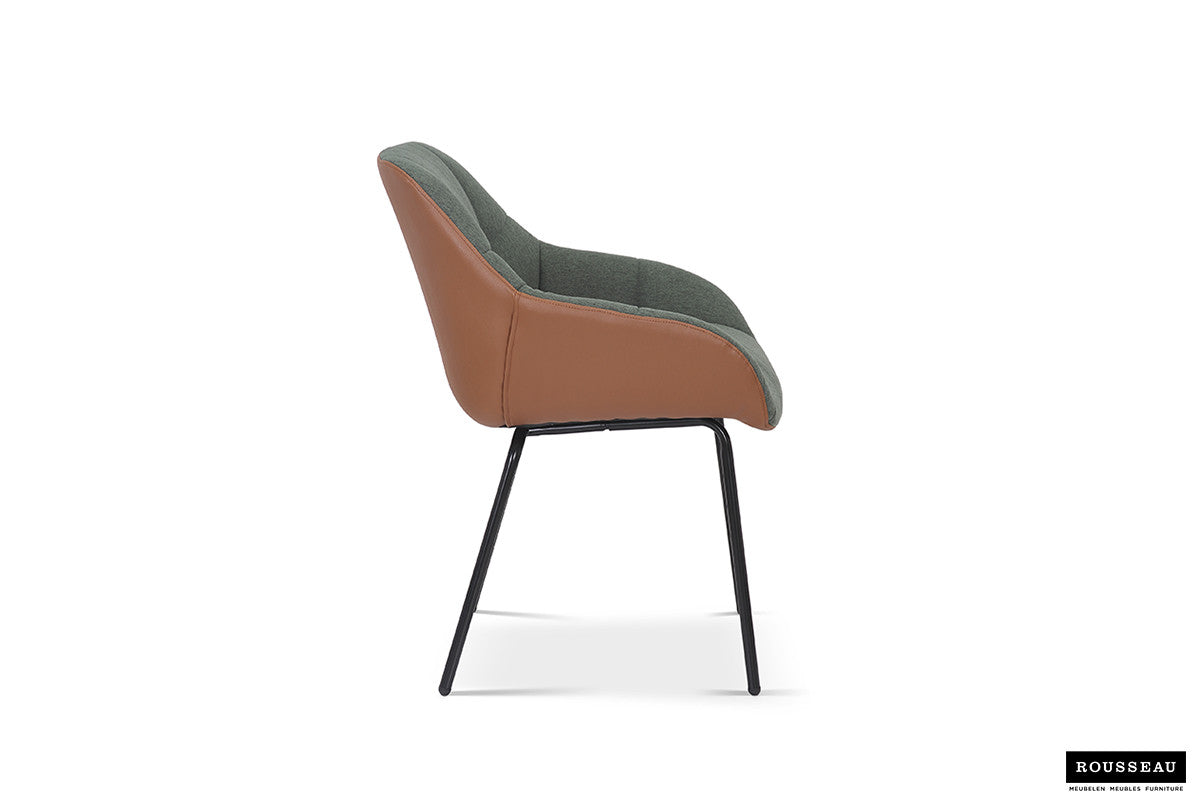Stoel quartino Stof Groen Rug PU Cognac