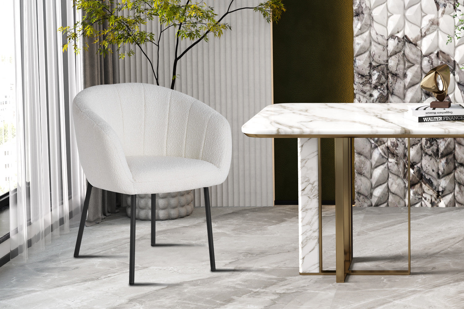 Stoel ruby Bouclé Wit