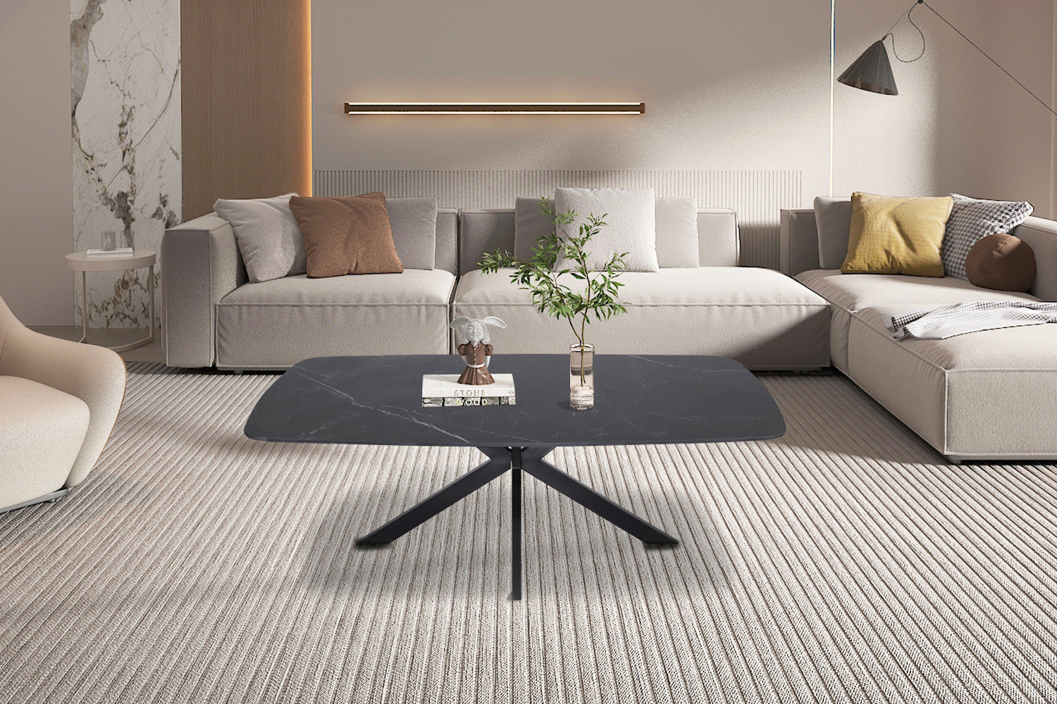 Salontafel Noxen 130 cm Deens Ovaal Steen Zwart