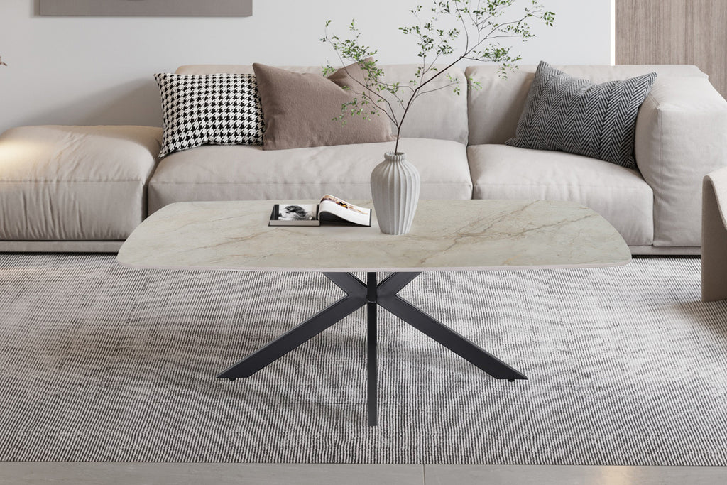 Salontafel prons 130 cm Deens Ovaal Glanzend Steen Shakespeare Beige