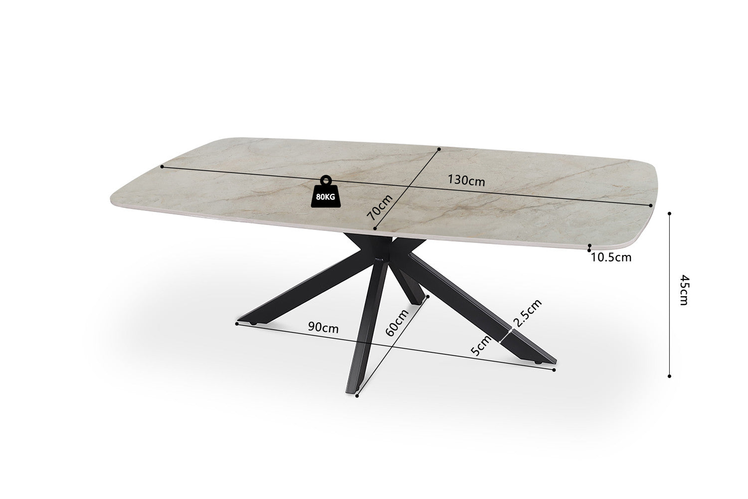 Salontafel prons 130 cm Deens Ovaal Glanzend Steen Shakespeare Beige