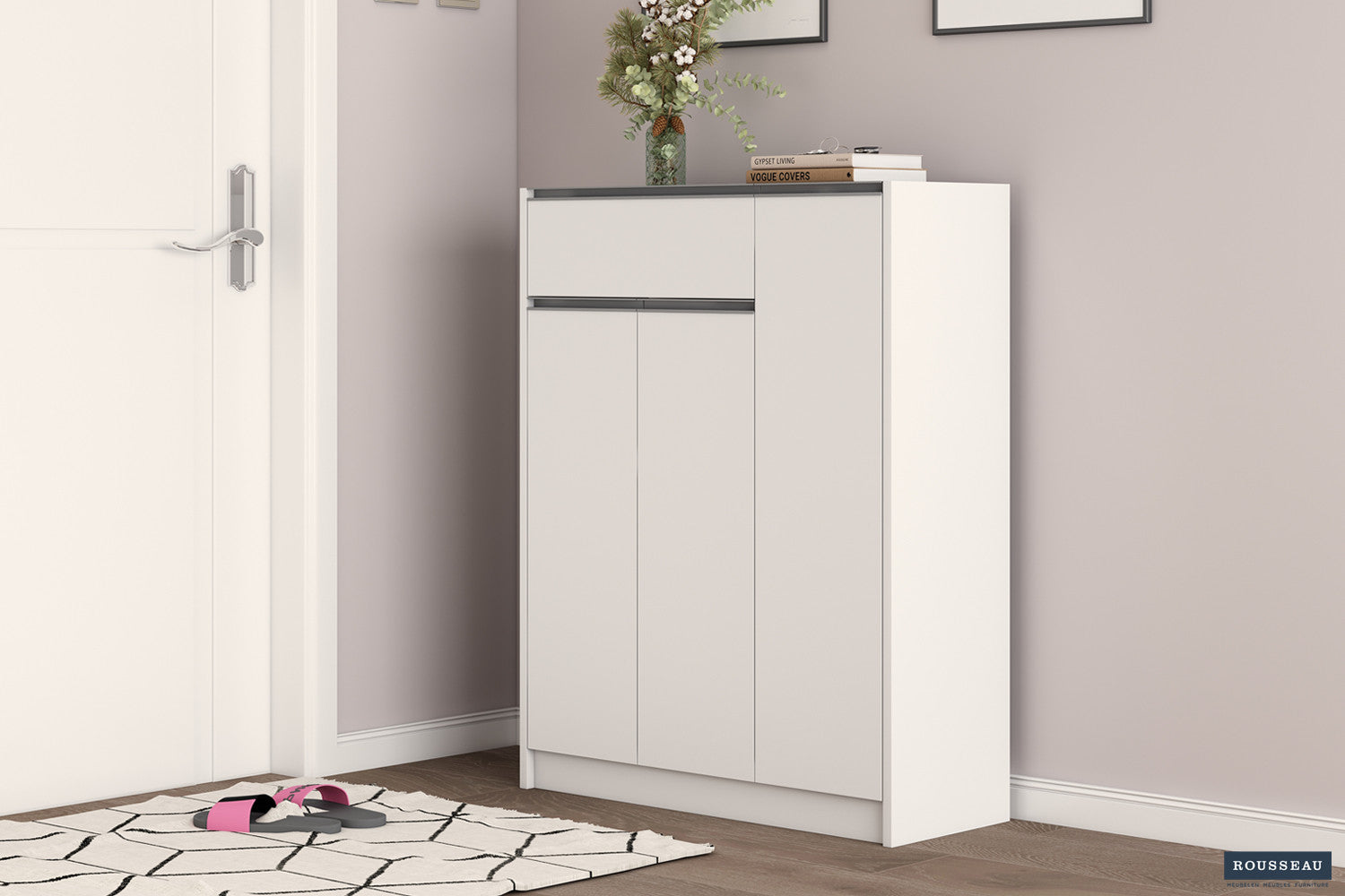 Schoenenkast Lola 3 deuren en 1 lade Wit