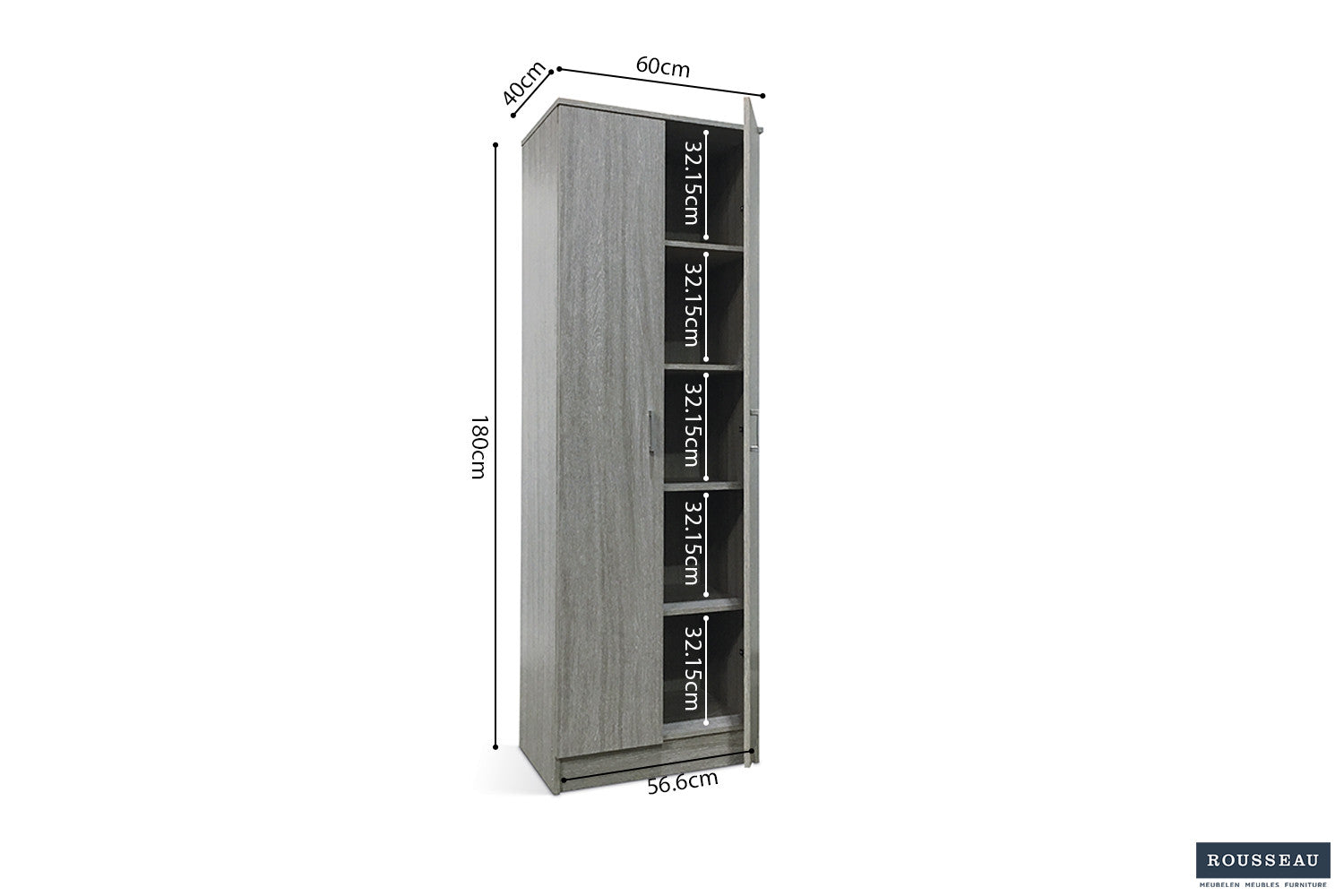 Opbergkast Laura 2 deuren en 4 legplanken Grijze Eik